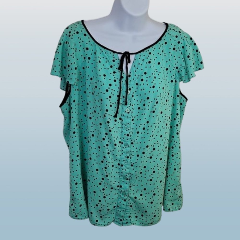 Pure Energy Plus Blouse Mint Green Polka Dot Flutter Sleeve 1X 14/16 - Picture 2 of 13